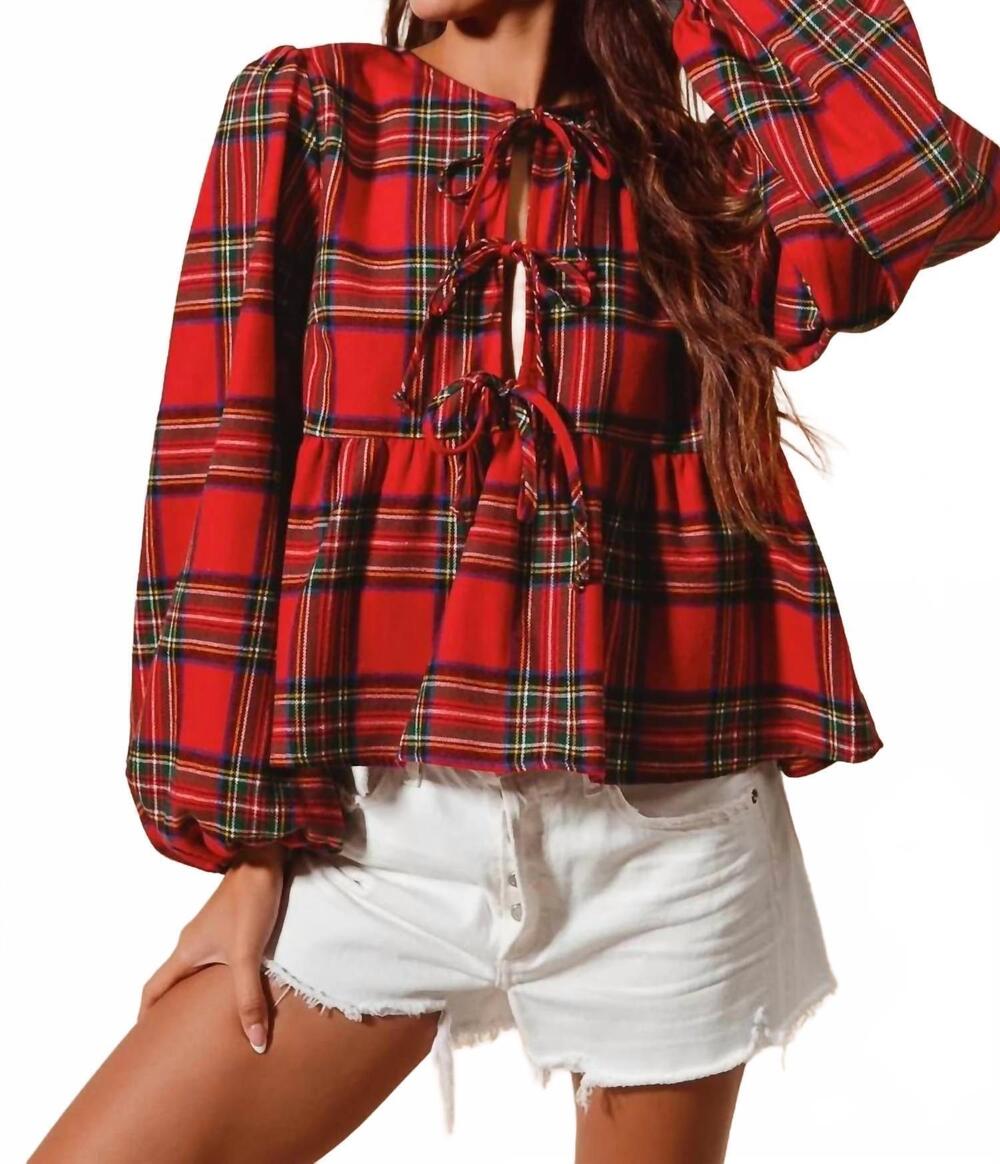 NEW SO ME christmas plaid top in red